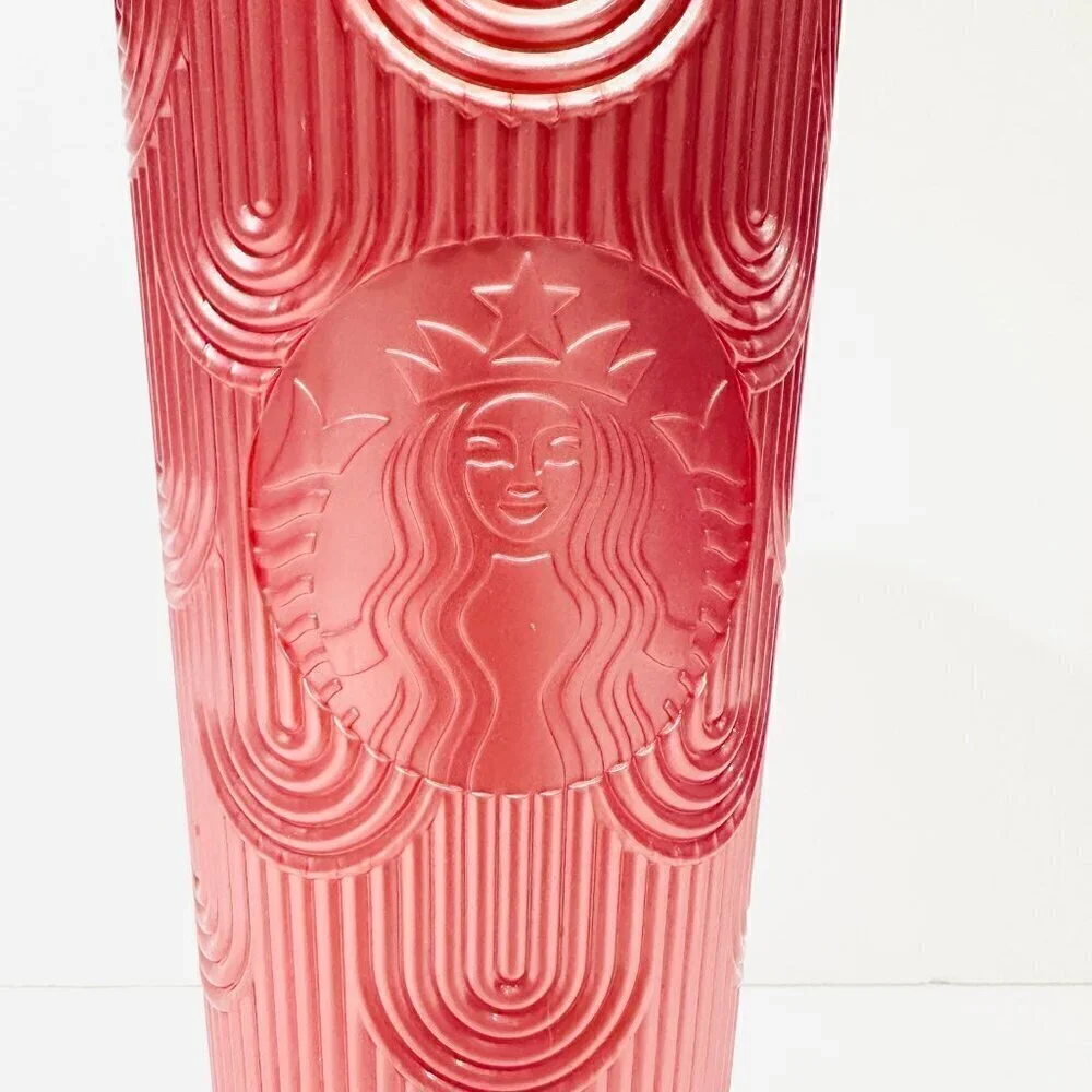 Starbucks Dusty Rose Pink Shimmer Shell Mermaid Scales Tumbler Cold Cup 2023